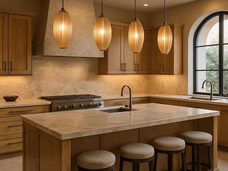 Luxury kitchen with natural stone countertops and oak cabinets in a Paradise Valley home