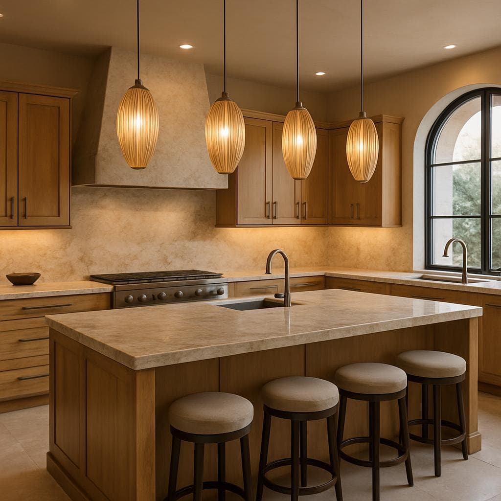 Luxury kitchen with natural stone countertops and oak cabinets in a Paradise Valley home