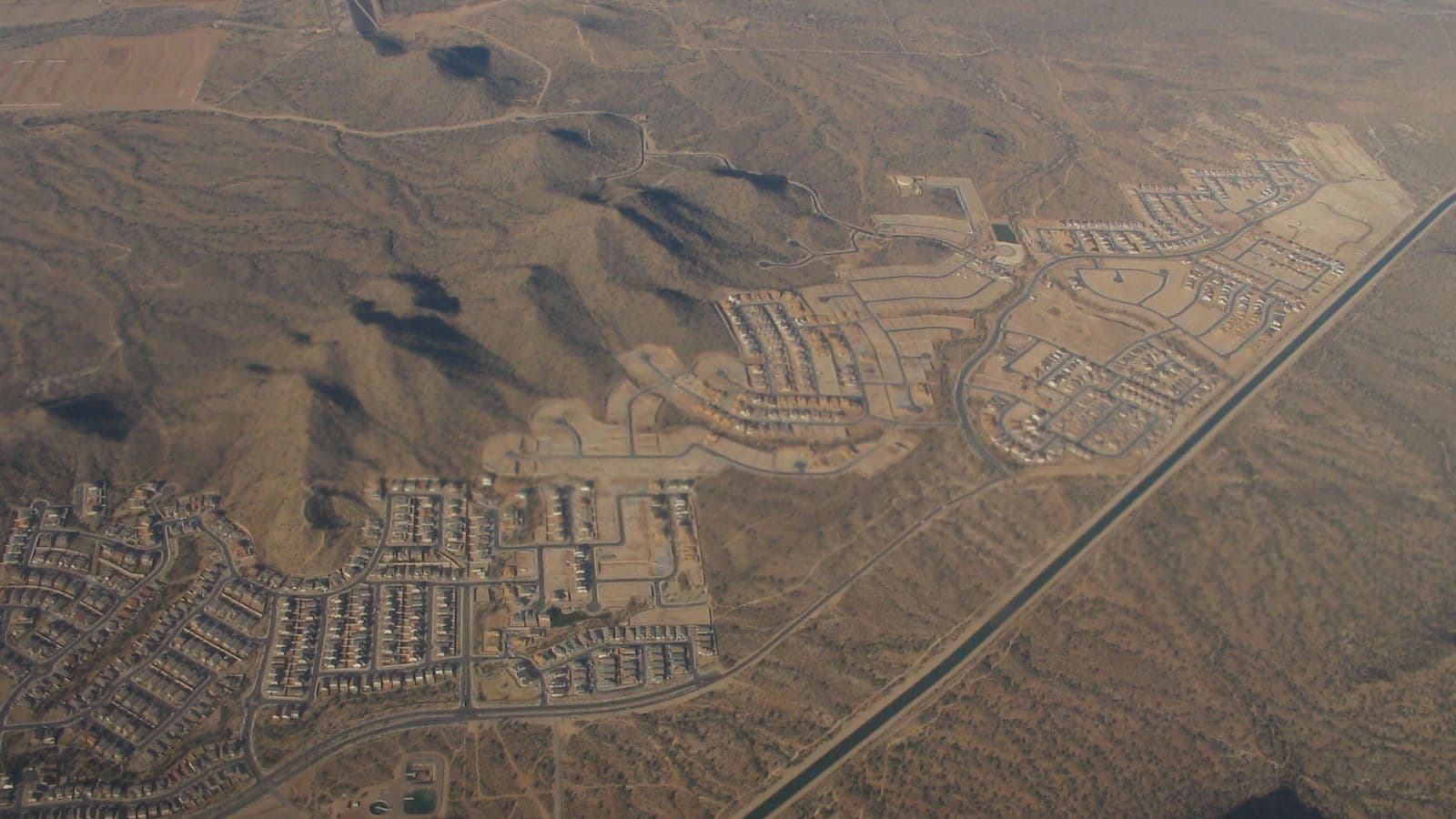Aerial view of Phoenix suburban development at the desert edge, north Phoenix valley